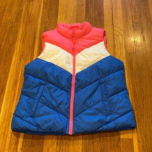 Gap Puffer Vest Pink Blue & White Colorblock Retro Look Size L NWT